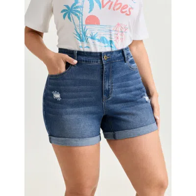 Bloomchic Women's Plus Size Stretchy Folded Hem Skinny-fit Denim Shorts Denimblue Non High Rise Casual 26/4x In Blue
