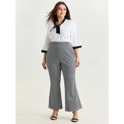 Bloomchic Women's Plus Size Stretchy Geometric Print Pull-on Pants Blackflower Geometric Slight Flare High Ris