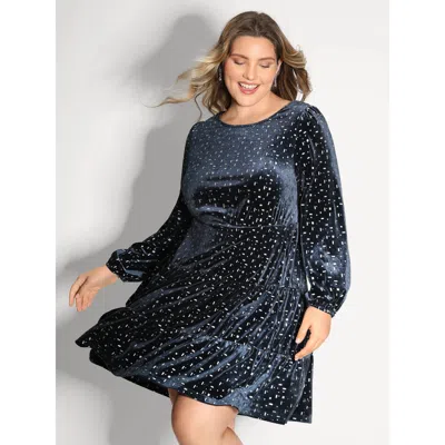 Bloomchic Women's Plus Size Stretchy Gold-stamped Pockets Mini Dress Indigo Non Short Party 22-24/3x In Purple