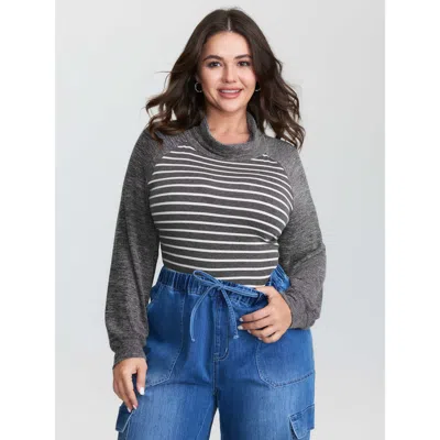 Bloomchic Women's Plus Size Stretchy Heather Mockneck Knit Top Dimgray Long Sleeve Casual Stand Collar 10/m