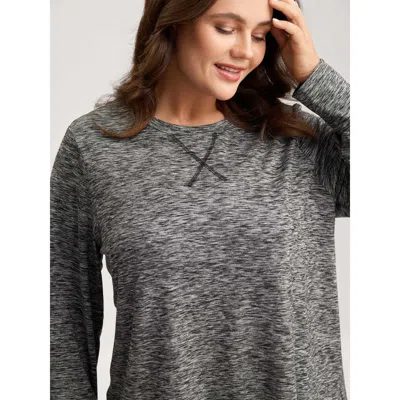 Bloomchic Women's Plus Size Stretchy Heather Textured Solid T-shirt Dimgray Non Casual Long Sleeve 10/m