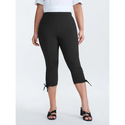 Bloomchic Women's Plus Size Stretchy Hem Ties Capri Jogger Leggings Black Medium Stretch Mid Rise Casual 10/m