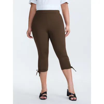 Bloomchic Women's Plus Size Stretchy Hem Ties Capri Jogger Leggings Browncoffeecolor Medium Stretch Mid Rise C