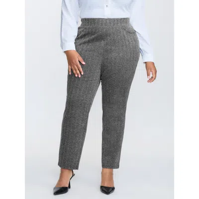 Bloomchic Women's Plus Size Stretchy Herringbone Pull-on Pants Dimgray Solid Skinny Fit Mid Rise Office 14-16/