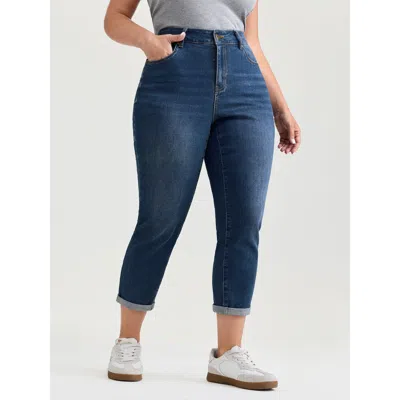 Bloomchic Women's Plus Size Stretchy High Rise Folded Hem Jeans Denimindigo Boyfriend High Stretch 10/m