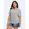 Bloomchic Women's Plus Size Stretchy Hooded Drawstring Adjustable T-shirt Lightgray Solid Casual Short Sleeve  In Gray