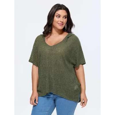 Bloomchic Women's Plus Size Stretchy Hooded Sheer Relaxed-fit T-shirt Moss Solid Casual Short Sleeve V-neck 10 In Green