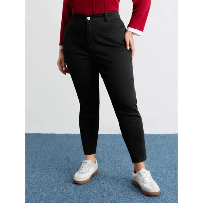 Bloomchic Women's Plus Size Stretchy Hot-fixed Rhinestone Skinny-fit Jeans Denimblack Rhinestone Detailing Ski In Black