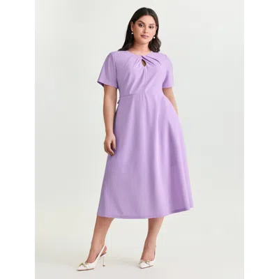 Bloomchic Women's Plus Size Stretchy Keyhole Neckline Fit And Flare Midi Dress Lilac Non Maxi Office Cut-out 1 In Purple
