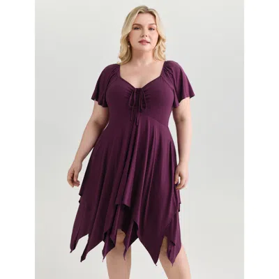Bloomchic Women's Plus Size Stretchy Layered Drawstring Midi Dress Eggplant Non Midi Elegant Gathered 10/m In Purple