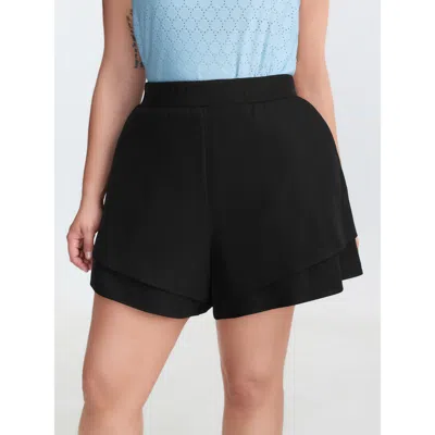 Bloomchic Women's Plus Size Stretchy Layered Hem Shorts Black Elegant A-line Tiered Shorts 10/m