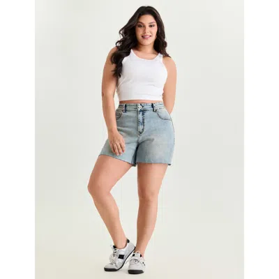 Bloomchic Women's Plus Size Stretchy Light Washed Straight-leg Denim Shorts Denimlightblue Casual 10/m