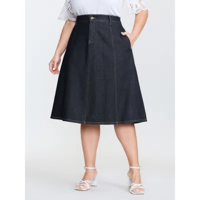 Bloomchic Women's Plus Size Stretchy Maxi Denim Skirt Midnight Elegant No Stretch 22-24/3x In Blue
