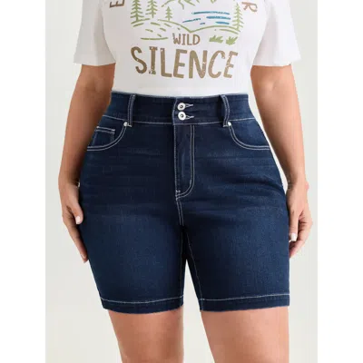 Bloomchic Women's Plus Size Stretchy Medium Wash Skinny-fit Denim Shorts Darkindigo High Rise Casual 10/m In Purple