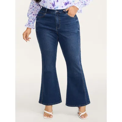 Bloomchic Women's Plus Size Stretchy Mid-rise Bootcut Jeans Denimindigo Patchwork Slight Flare High Stretch 10