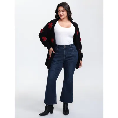 Bloomchic Women's Plus Size Stretchy Mid-rise Bootcut Jeans Denimindigo Patchwork Slight Flare High Stretch 12