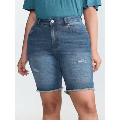 Bloomchic Women's Plus Size Stretchy Mid-rise Denim Shorts Denimindigo High Stretch Casual 10/m