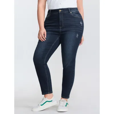 Bloomchic Women's Plus Size Stretchy Mid-rise Skinny Fit Jeans Bluevintage Distressed Skinny Fit High Stretch 