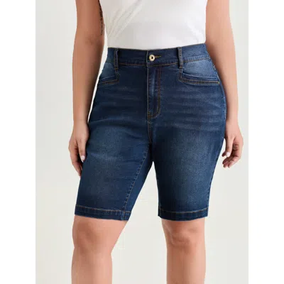 Bloomchic Women's Plus Size Stretchy Mid-rise Skinny-fit Denim Shorts Midblue Highest Stretchiness Offered Cas
