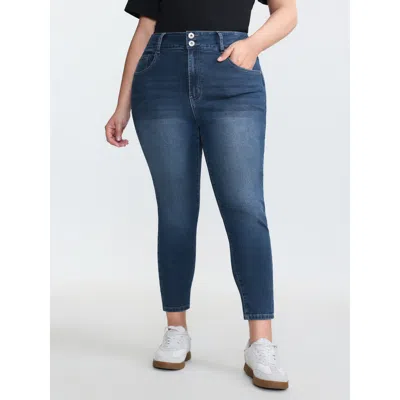 Bloomchic Women's Plus Size Stretchy Mid-rise Skinny-fit Jeans Darkindigo Skinny Fit High Stretch 10/m In Purple