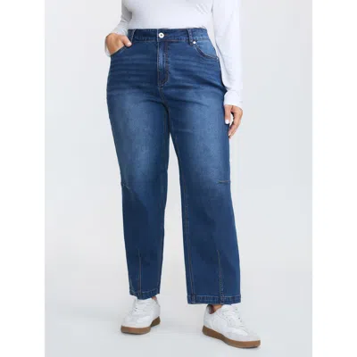 Bloomchic Women's Plus Size Stretchy Mid-rise Straight-leg Jeans Bluevintage Patchwork Straight Fit High Stret