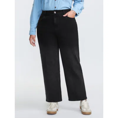 Bloomchic Women's Plus Size Stretchy Mid-rise Straight-leg Jeans Denimblack Non Straight Fit High Stretch 10/m In Black