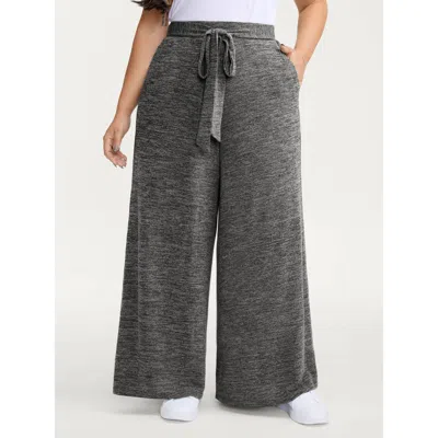 Bloomchic Women's Plus Size Stretchy Mixed-color Belted Wide-leg Pants Dimgray Marled / Heathered Wide Leg Mid
