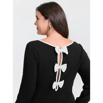 Bloomchic Women's Plus Size Stretchy Multiple Bow Back Cut-out Knit Top Black Extra Long Sleeve Elegant 26/4x