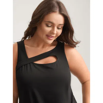 Bloomchic Women's Plus Size Stretchy Neck Cut-out Solid Tank Top Black Casual A-line 30/6x