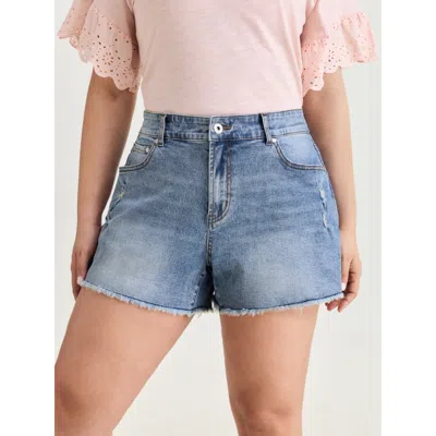 Bloomchic Women's Plus Size Stretchy No-gap Waist Denim Shorts Midblue Low Stretch Casual 12/l
