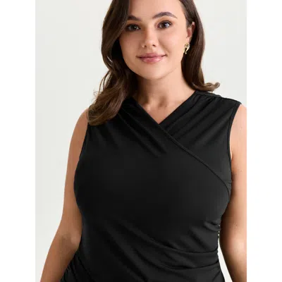 Bloomchic Women's Plus Size Stretchy Overlap Neckline Solid Tank Top Black Elegant Sheath 10/m