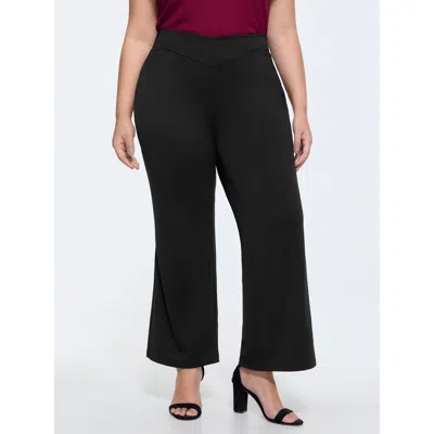Bloomchic Women's Plus Size Stretchy Overlap Waist Mid-rise Pants Pureblack Solid Flared Mid Rise Office 12/l