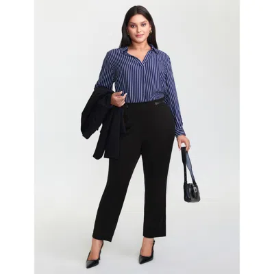 Bloomchic Women's Plus Size Stretchy Patchwork Skinny-fit Pants Black Stripes Boxy Mid Rise Office 30/6x