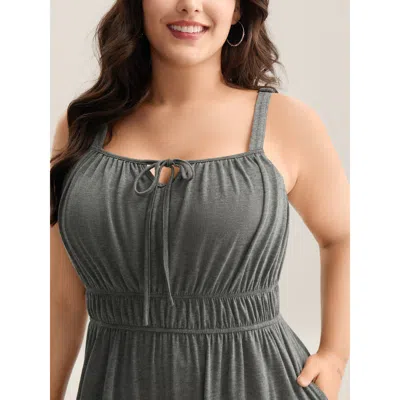 Bloomchic Women's Plus Size Stretchy Pleated Straps Pockets Jumpsuit Dimgray Casual 28/5x