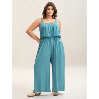 Bloomchic Women's Plus Size Stretchy Pockets Adjustable Straps Jumpsuit Arctic Casual 10/m In White