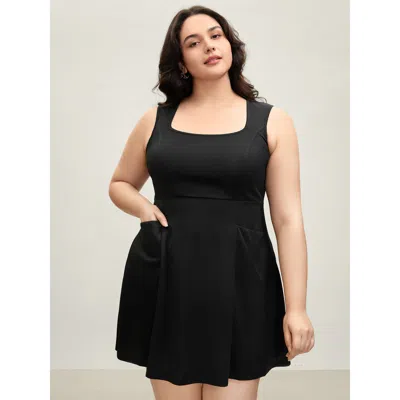Bloomchic Women's Plus Size Stretchy Pockets Cinched-waist Flared Midi Dress Black Non Short Casual Non 30/6x