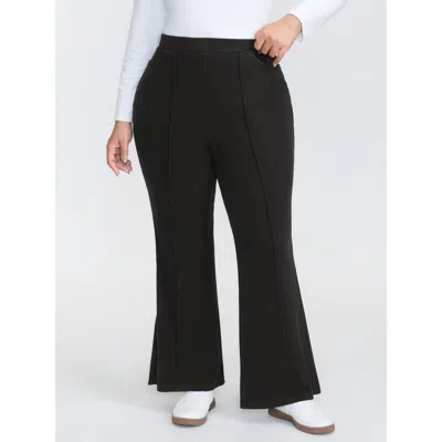 Bloomchic Women's Plus Size Stretchy Pockets Mid Rise Bootcut Pants Black Synthetic Texture Flared Mid Rise Ca