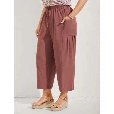 Bloomchic Women's Plus Size Stretchy Pockets Waist-tie Straight Pants Rust Non Straight Fit Mid Rise Vacation  In Brown