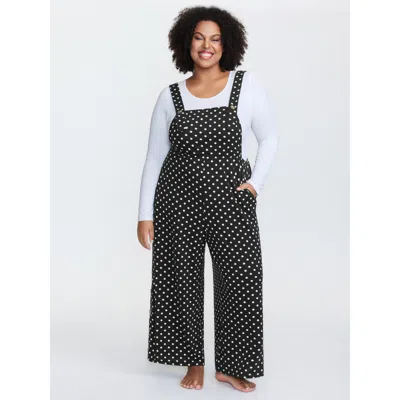 Bloomchic Women's Plus Size Stretchy Polka Dots Lounge Jumpsuit Black Maxi 12/l