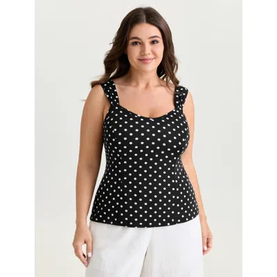 Bloomchic Women's Plus Size Stretchy Polka Dots Print Fitted Tank Top Black Elegant Sheath U-neck 10/m