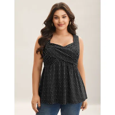 Bloomchic Women's Plus Size Stretchy Polka Dots Shirred Tank Top Black Elegant X-line 30/6x