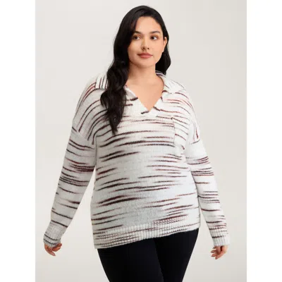 Bloomchic Women's Plus Size Stretchy Polo Collar Patch Pocket Pullover Champagne Long Sleeve 12/l In Gold