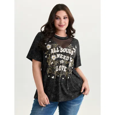 Bloomchic Women's Plus Size Stretchy Positive Affirmations Cut-out T-shirt Black Casual Short Sleeve Round Nec