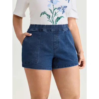 Bloomchic Women's Plus Size Stretchy Pull-on Straight-leg Denim Shorts Denimindigo Non High Rise Casual 10/m