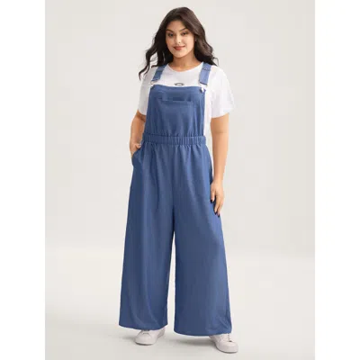Bloomchic Women's Plus Size Stretchy Rayon Overall Straps Denim Jumpsuit Skyblue Casual 12/l In Blue