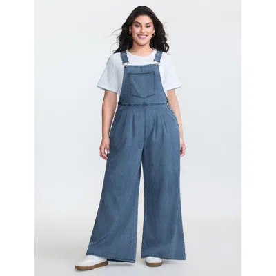 Bloomchic Women's Plus Size Stretchy Relaxed-fit Overall Wide-leg Jumpsuit Midblue Casual Low Stretch 26/4x