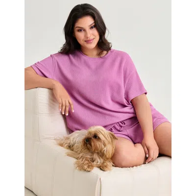 Bloomchic Women's Plus Size Stretchy Relaxed-fit Plain T-shirt Lilac Solid Casual Short Sleeve Round Neck 10/m In Purple