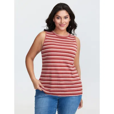 Bloomchic Women's Plus Size Stretchy Ribbed Crew Neckline Fitted Tank Top Scarlet Casual S-line 10/m In Red