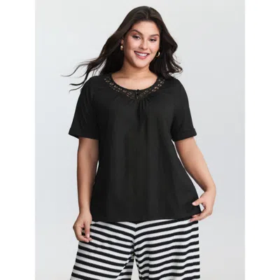 Bloomchic Women's Plus Size Stretchy Round Neck Plain Knit Top Black Short Sleeve Casual 10/m