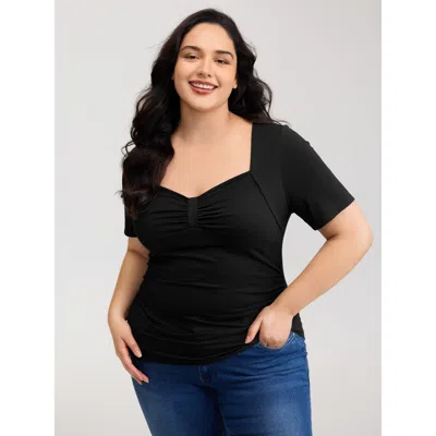 Bloomchic Women's Plus Size Stretchy Ruched Square Neck T-shirt Black Non Casual Short Sleeve 30/6x